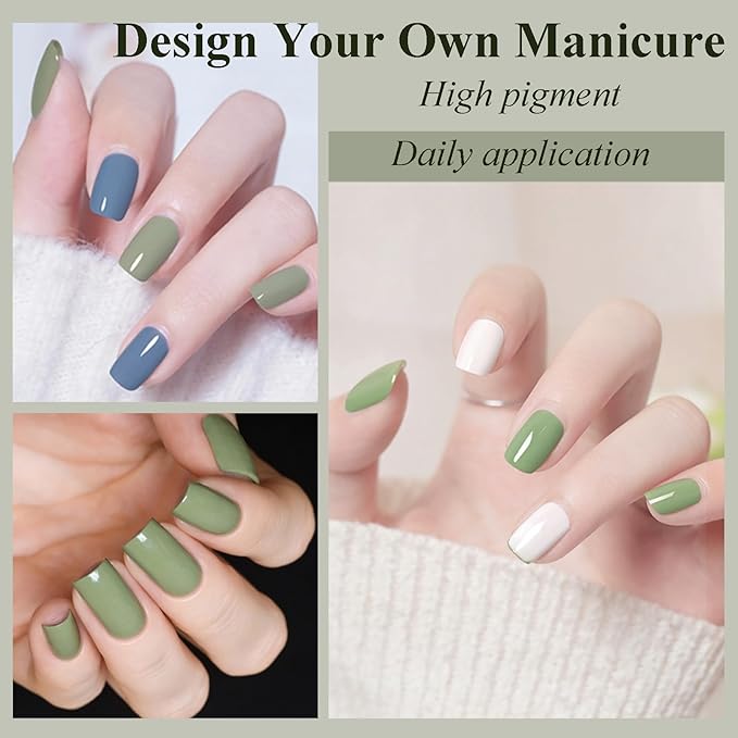 NovaCharm Fresh Green Fingernail Polish - Sage Green Nail Polish - Chip Resistant Long Lasting Nail Varnish - Air Dry Quick Dry Nail Gel - Nail Lacquer Nail Art Polish for Manicure DIY