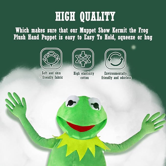 Kermit Frog Puppet, The Muppet Show, Soft Hand Frog Stuffed Plush Toy with 50 Pcs Kermit Frog Stickers, 28 Inches