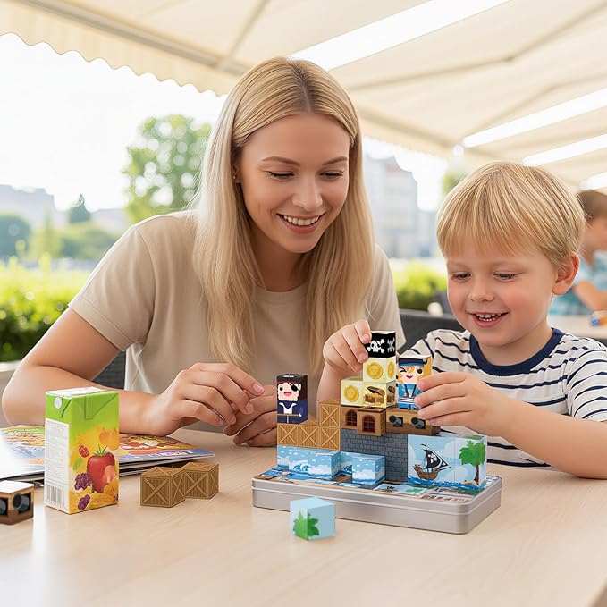 Bmag Magnetic Building Blocks Set - 35 PCS Pirate Ship, STEM Educational Magnet Toys for Kids Age 3+, Travel-Friendly with Storage Box