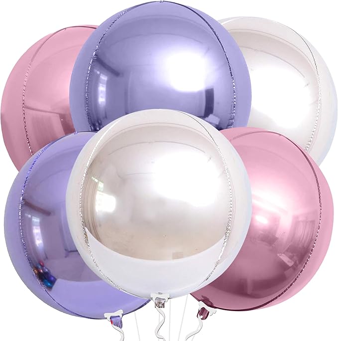 KatchOn, Pink Purple Silver Foil Balloons - 22 Inch, Pack of 6 | Metallic 4D Unicorn Balloons for Unicorn Birthday Decorations | Princess Party Decorations, Mermaid Balloon For Pastel Decorations