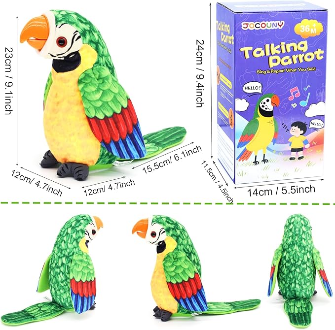 Toddler Toys, [ Volume Adjustable ] Talking Parrot Repeats What You Said, Mimicking Singing Interactive Toy Electronic Stuffed Animals Plush Pet Doll for Babies Kids Boys Girls Party Birthday Gifts