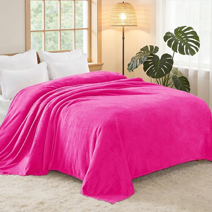 Exclusivo Mezcla Soft Fleece Blanket Twin Size for Bed, Hot Pink | 90x66 Inches, Double-Sided Brushed Flannel, Lightweight Plush Cozy Blanket for Home Decor, All Season, Machine Washable