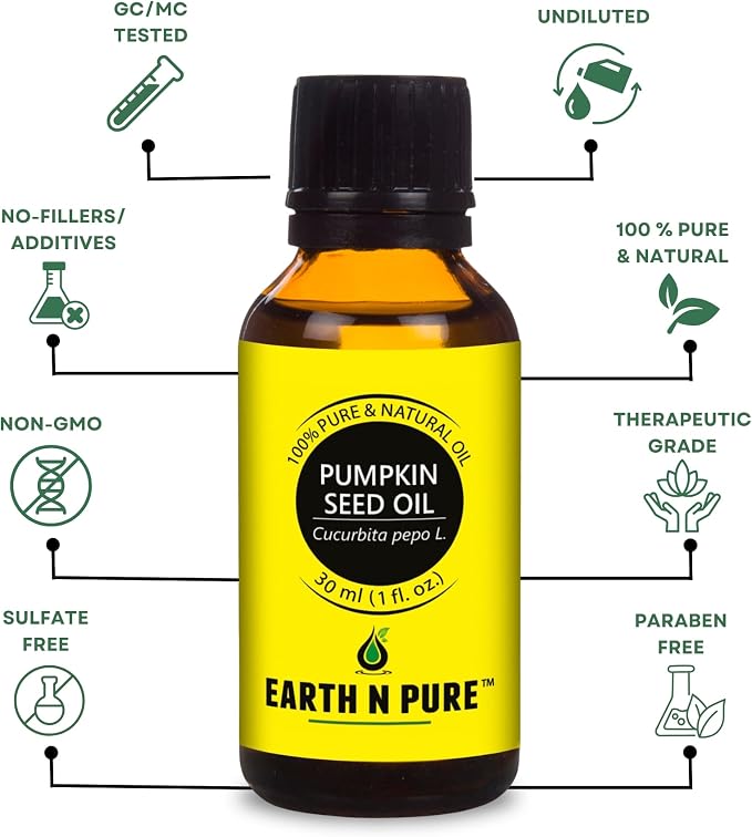 Earth N Pure Pumpkin Seed Oil (Kaddu Oil) Cold Pressed, Natural and Therapeutic Grade - 30 ml
