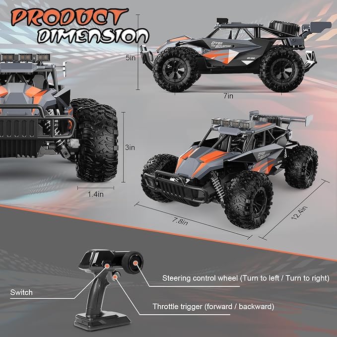 kolegend Remote Control Car for Boys, 2.4GZh RC Cars, 1:12 Monster RC Truck Off Road with LED Headlight and Rechargeable Battery Gifts for Adults Boys 8-12