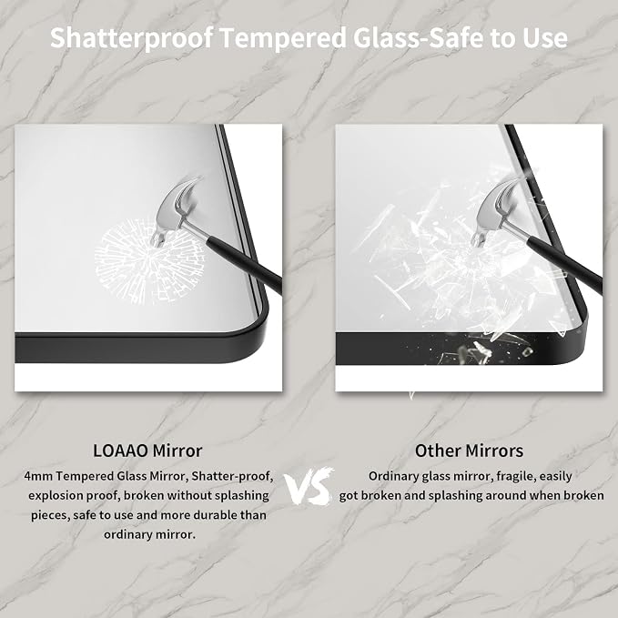 LOAAO 40X32 Inch Black Metal Framed Bathroom Mirror for Wall, Matte Black Bathroom Vanity Mirror Farmhouse, Large Rounded Rectangle Mirror, Anti-Rust, Tempered Glass, Hangs Horizontally or Vertically | Matte Black, Rounded Rectangle Mirror, Anti-Rust, ...