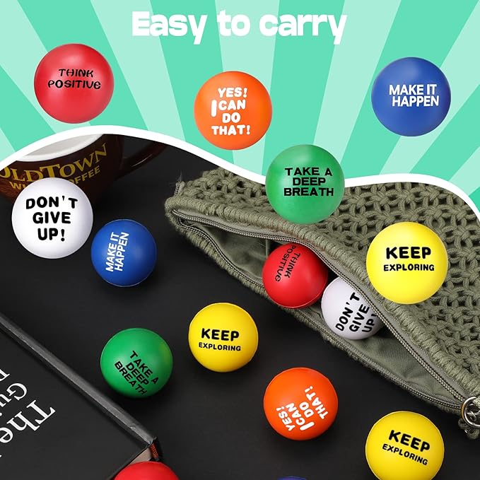 Chivao 40 Pcs Motivational Stress Balls Colorful Foam Inspirational Quotes Anxiety Relief Balls Small Funny Stress Relief Hand Exercise Gifts for Adults Teams Motivating Encouraging (Classic)