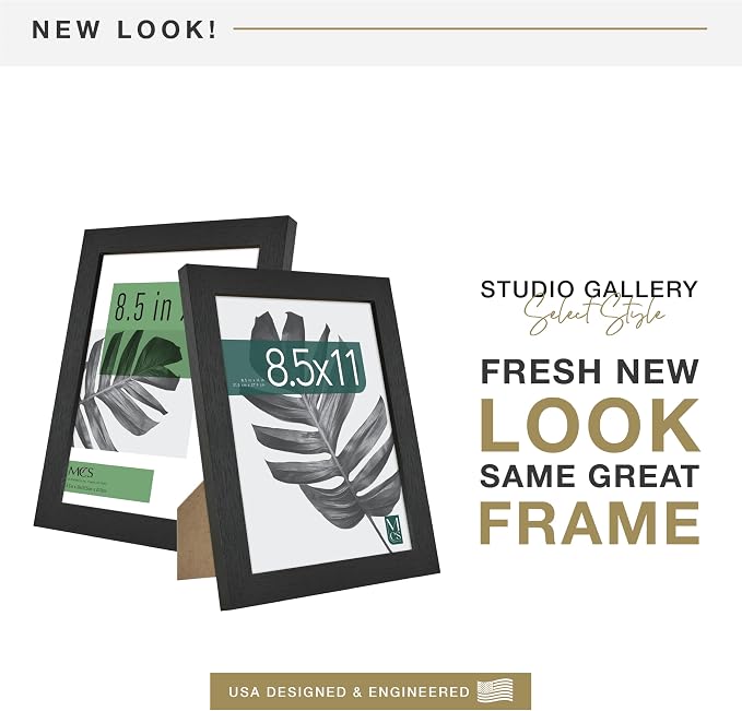 MCS Studio Gallery 8.5x11 Picture Frame Black Woodgrain Engineered Wood, Rectangle Photo Frame for Photos, Posters & Art Prints & Easel for Tapletop Display (4-Pack)