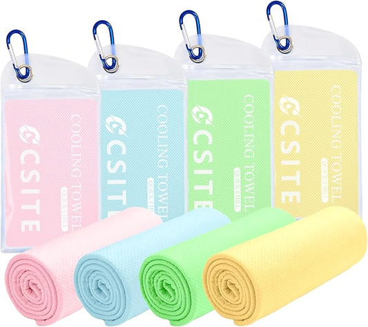 CSITE 4 Pack Cooling Towels (47"x12") for Neck and Face, Ice Towel for Hot Weather, Soft Breathable Chilly Gym Towels, Microfiber Towel for Work Out, Yoga, Running, Camping & More Activities