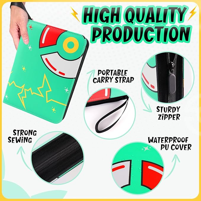 Card Binder 9-Pockets, 900 Pockets Card Holder with 50 Removable Sleeves, Trading Card Collector Zipper Album Holder, Green