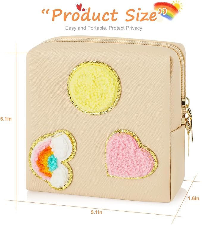 2 Pack Period Bag, PU Leather Sanitary Napkin Storage Bag for Feminine Pads Liners Tampons and Reusable Pads,Functional Sanitary Pads Pouches First Period Kit for Women Ladies Gift