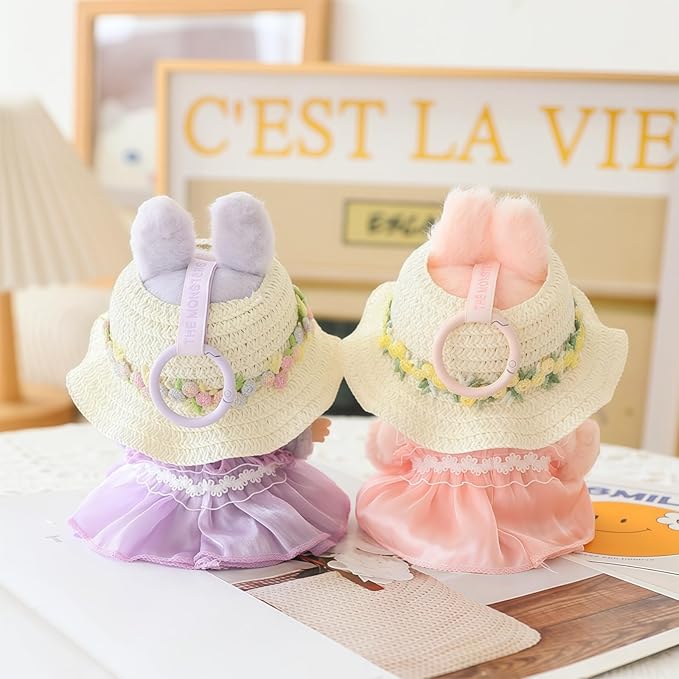 Clothes for Dolls Accessories, Outfit Set 3 Pieces Gauze Dress for 15cm 17cm Doll (No Doll), Romantic Hat Skirt Doll Clothing Set Replacement White