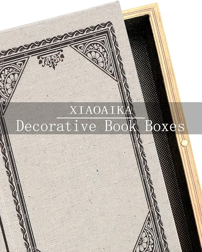 Decorative Wooden Book Box Set of 2 - Vintage Faux Book Boxes for Home Decor, Secret Storage with Magnetic Closure, Antique Style, Linen Cover Design, Perfect for Home Office Bookshelf