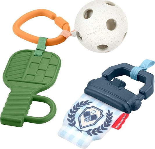 Fisher-Price Baby Toys Mini Me Moments Let’s Play Pickleball Set, 3 Sports-Themed Sensory Activities for Newborns Ages 3+ Months
