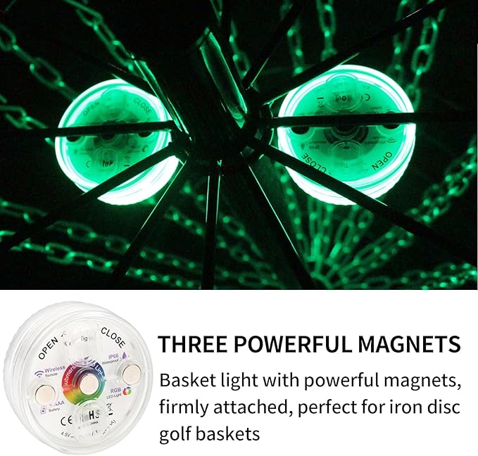 LED Disc Golf Baskets Light 2-Pack with Magnetic Attachment, RF Remote Control, Waterproof, Multi Colored Adjustment Modes for Disc Golf Night Practice
