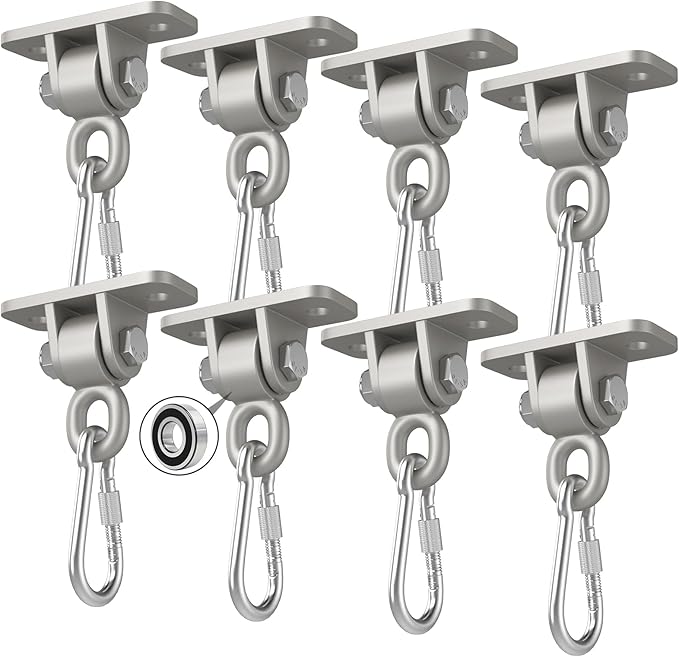 Heavy Duty Swing Hangers with Bearing, Porch Swing Hanging Kit for Outdoor Playground Tree Indoor Ceiling Mount Hardware Brackets with Snap Hooks for Yoga Hammock Punching Bag Accessories 8PCS Silver
