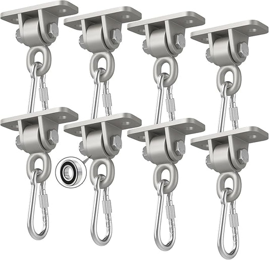 Heavy Duty Swing Hangers with Bearing, Porch Swing Hanging Kit for Outdoor Playground Tree Indoor Ceiling Mount Hardware Brackets with Snap Hooks for Yoga Hammock Punching Bag Accessories 8PCS Silver