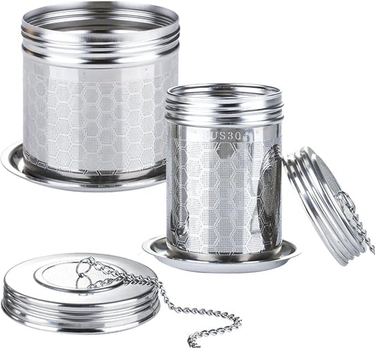 2Pack Infuser Strainer for Loose Tea, Stainless Steel Ball With Chain Hook and Drip Tray, Extra Fine Mesh Filter for Brew, Spices & Seasonings (2Pack, 1.96in+2.95in)