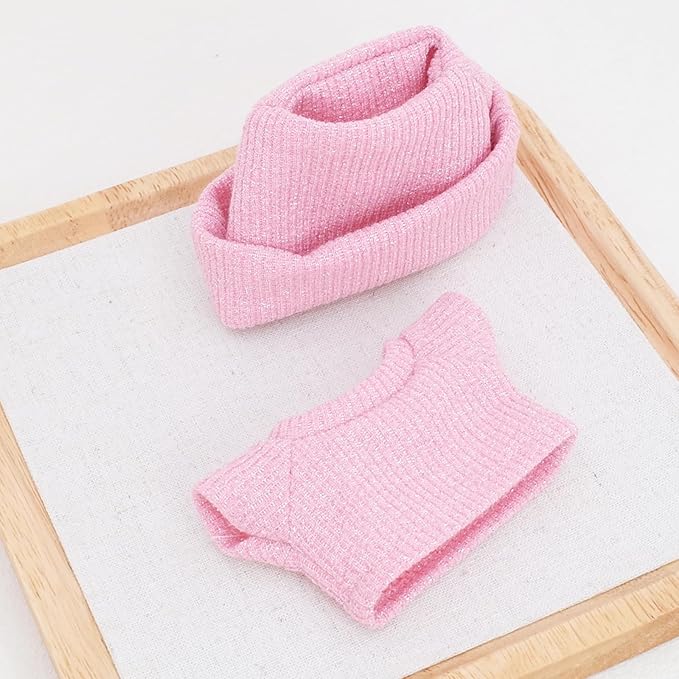 Etistta 17cm Doll Clothes with Hat, Glitter Knit Cap Top Doll Clothes for 17cm Doll Accessories Outfits (Pink)