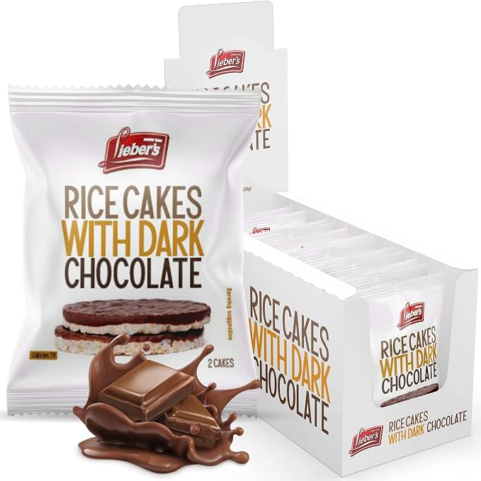 Lieber's Dark Chocolate Rice Cakes, Kosher, Gluten Free, Vegan, 24 Count | Whole Grain Brown Rice, Dairy Free, 60 Calories or Less per Cake, Crispy Snack Pack or Gift Pack, Wheat Free