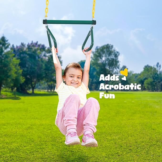 Hapfan 9.5' Tall Swing Sets for Backyard with Platform Swing, Heavy Duty Metal Swingset Outdoor for Kids with Trapeze Bar