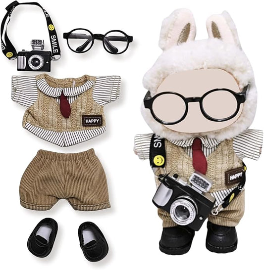 17cm Doll Clothes Set (6-Pcs Outfit), Stylish Clothing for Bunny Doll with Top, Pants, Shoes & Accessories, Just Clothes