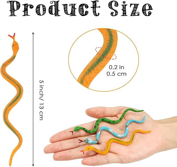24 Pcs Realistic Rubber Snakes Colorful, Mini Plastic Snakes, Prank Snake Toys for Party, Tricking People, Kids Playing, Garden Props Decorations, 4in