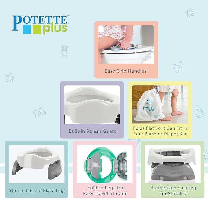 Kalencom Potette Plus 2-in-1 Travel Potty and Trainer Seat - Dual-Purpose Potty Training Toilet Seat - Portable Potty for Toddler Travel - With Durable, Lock-In Legs and Splash Guard - Red