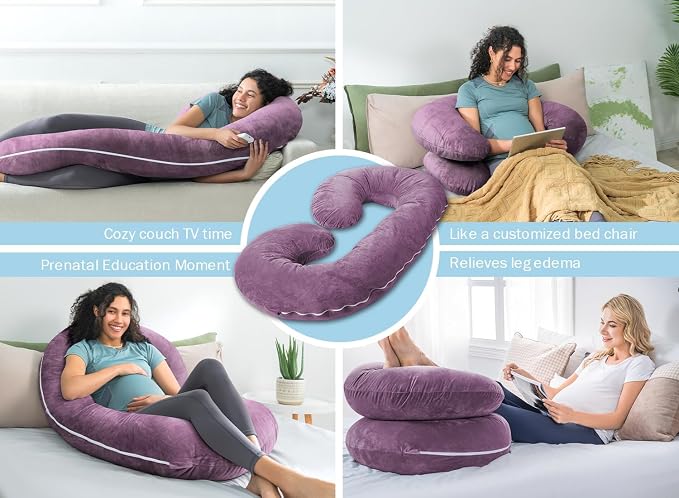 INSEN Pregnancy Pillow,Maternity Body Pillow with Velvet Cover,C Shaped Body Pillow for Sleeping, Purple