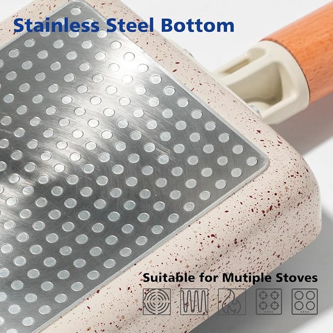 Ceramic Coating Square Japanese Tamagoyaki Omelette Small Skillet, Non-stick Rectangle Egg Roll Pan with Wood Handle