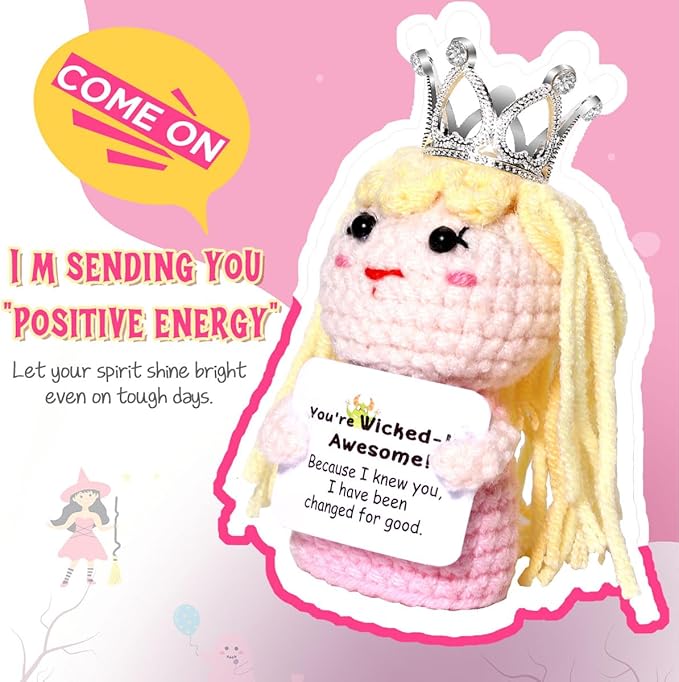 AICase Wicked Merch Glinda Dolls for Mom Stuffers Wicked Witch of The West Crochet Funny Positive Gifts Emotional Support Nuggets Handmade Cheer Gifts for Women/MoM Men Birthday_Pink