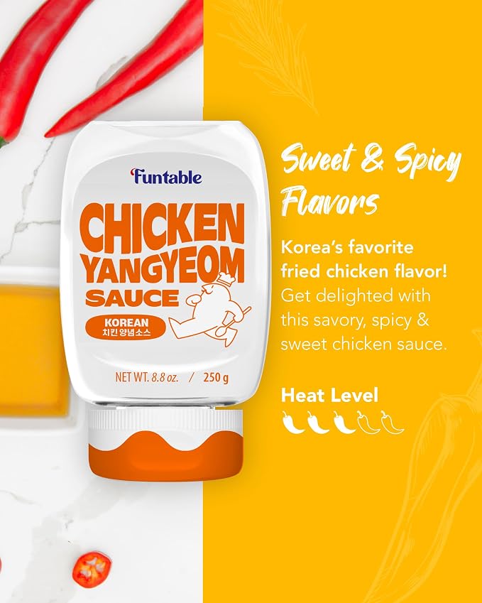 Funtable Halal Korean Fried Chicken Sauce - Sweet & Tangy, 8.8 oz | Sticky Glaze for Wings, Nuggets and BBQ; Ready-to-Use Dipping and Cooking Condiment Inspired by Authentic K-Food Flavors