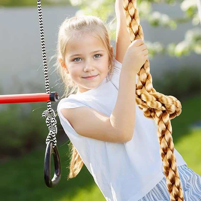 Climbing Rope for Kids, 8.2 FT Long with 4 Knotted Steps, Playground Accessories, Rope Swing for Obstacle Course, Treehouse Swingset Accessories Training for Kids Outdoor（Brown）