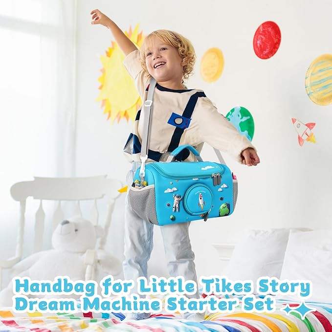 Carrying Case Compatible with Little Tikes for Story Dream Machine Books Starter Set, Portable Storage Bag with Handle and Shoulder Strap for Storytime, Storybook, Character Accessories (Blue)