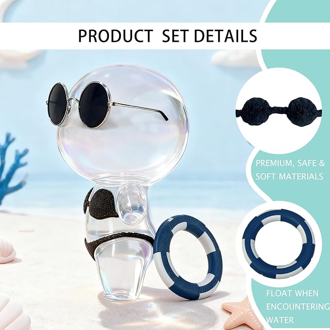 Black Bikini for 17cm Doll(No Dolls),5-Piece Set Includes Bikini, Sunglasses, red Swimming Ring and Bell, Swimsuit Accessories for Doll, hot Party Style, Summer Beach Style,Hand-Knitted Swimsuit