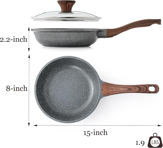 SENSARTE Nonstick Frying Pan Skillet with Lid, Omelet Pan with Cover, Healthy Egg Pan Chef's Pan, Kitchen Cooking Pan, PFOA Free (8inch + Glass Lid) | Omelette Pan with Cover, Healthy Egg Pan Skillet Kitchen Cooking Pan, PFOA/PFOS Free
