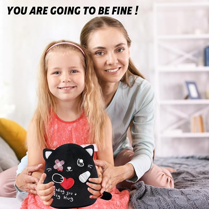 Get Well Soon Plush Cat - Black Cat Stuffed Animal Unique Heart Bandage, Perfect Get Well Gift for All Ages 8 Inch
