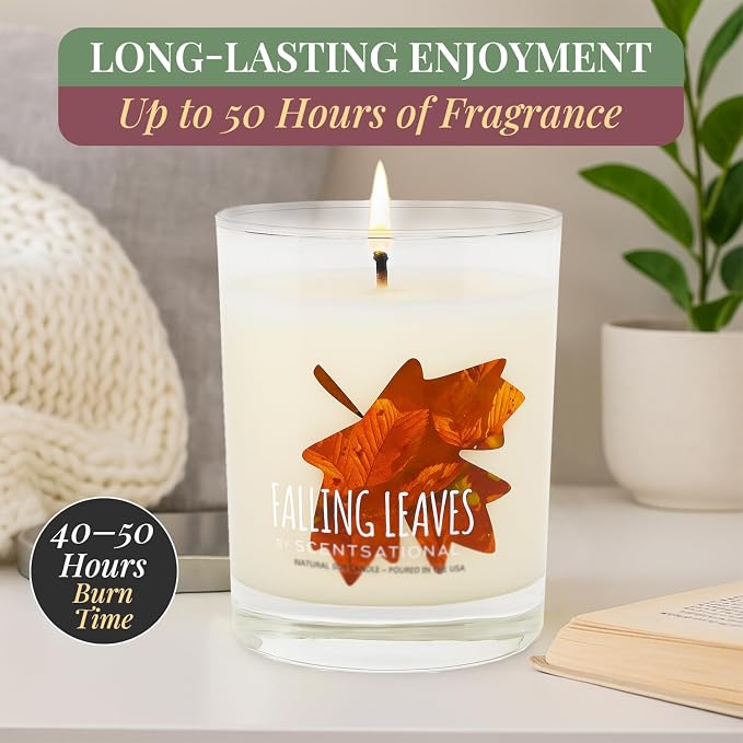 Scentsational Falling Leaves Soy Candle – 11 Oz Jar Candle with Cozy Autumn Scent – Non-Toxic Fall Candles for Home Decor, Gifting & Seasonal Ambience – Hand Poured Soy Blend Scented Candles