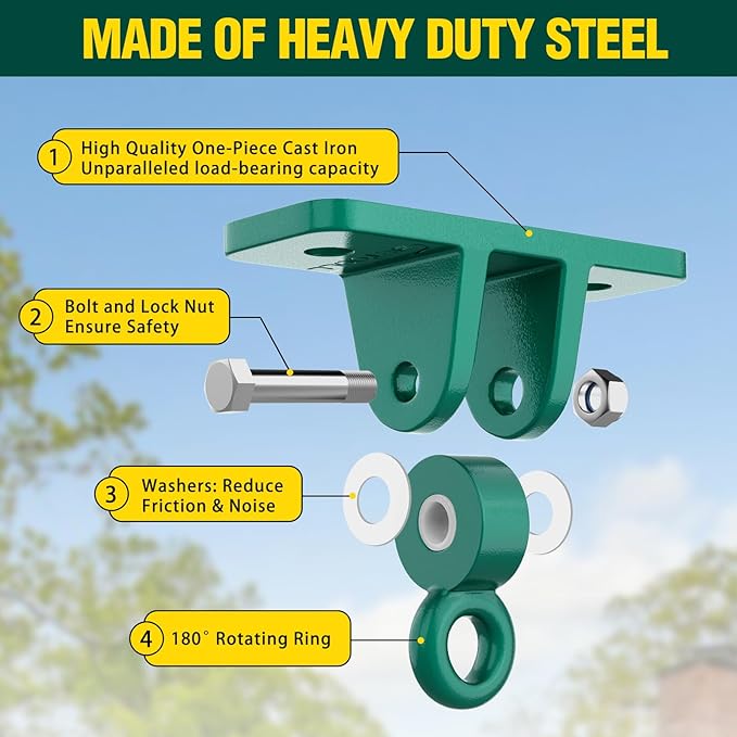 BETOOLL Swing Sets Brackets - 2 A-Frame Swing Set Brackets and 4 Swing Hangers and Trapeze Swing Bar with All Mounting Heavy Duty Hardware Included - Swing Set Kit for Porch, Yard, Playground - Green