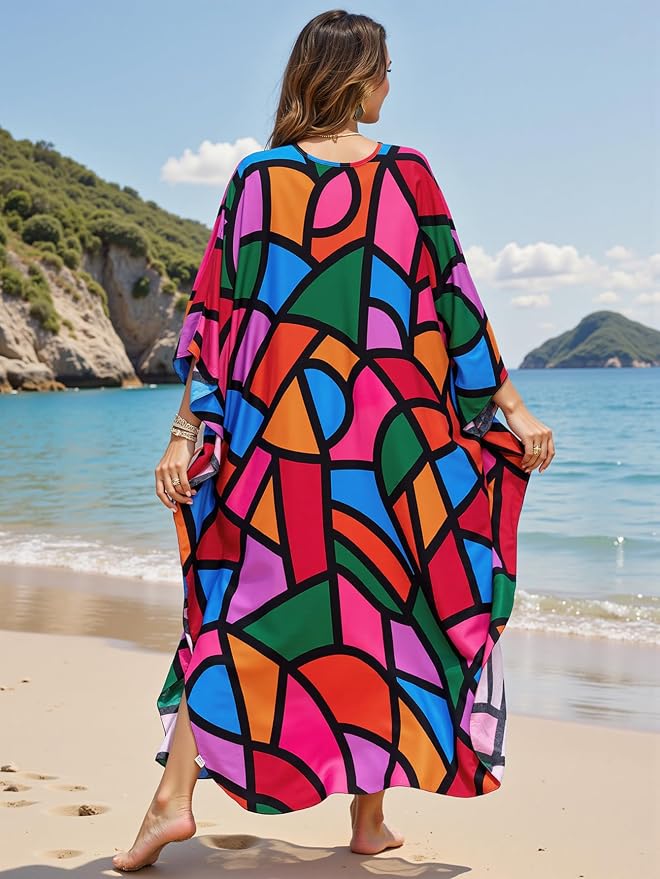 Mumu Dresses for Women Plus Size, Bohemian Kaftan Beach Cover Up Long Maxi Nightgown Soft Loungewear