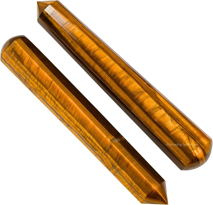 Amazing Gemstone Tiger Eye Crystal Wand Massage Stick - Pelvic Wand Gua Sha for Adults - Crystals and Healing Stones Massage Wands for Adults Gifts (Pointed)