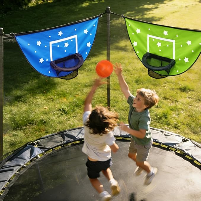 2PCS Large Trampoline Basketball Hoop Set 35.4"×19.7" with 4 Mini Balls and 1 Pump-Indoor & Outdoor Game-Easy to Install-Trampoline Accessories for Kids (Blue & Green)