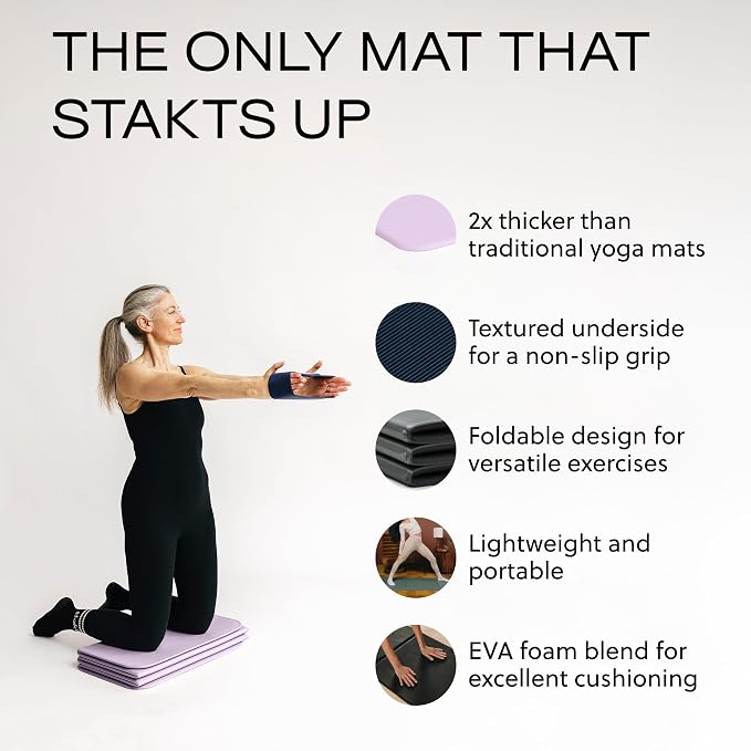 Stakt Foldable Yoga Mat Pro, 2 in 1 with Premium Textured Grip, Non Slip, Folding Exercise and Fitness Mat for Pilates, Strength Training, and High Impact Workouts
