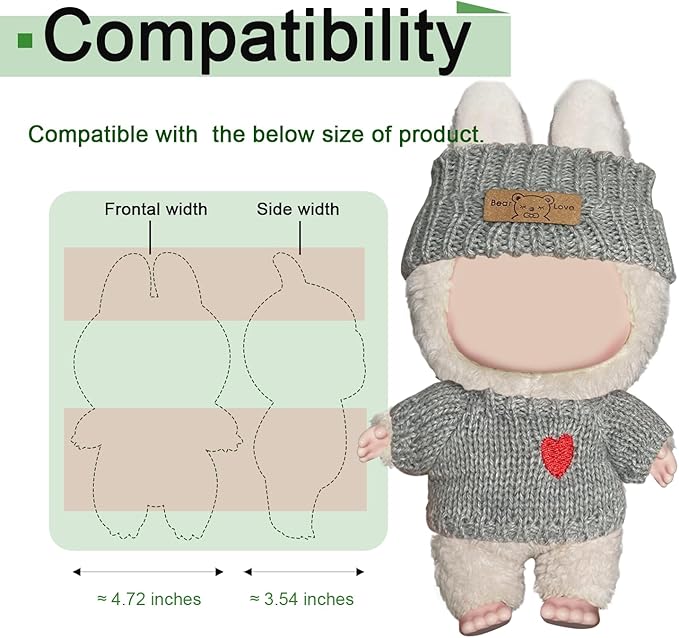Clothes Set(Sweater) for Dolls(15cm & 17cm Macaron/Have a seat/Energy). Clothing Accessories for 6.7" Blind Box, Outfits for Dolls.(Gray Sweater Set)