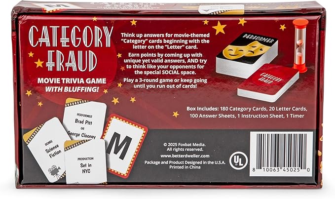 Category Fraud The Movie Trivia Game with Bluffing for Cinephiles - 200 Cards, Unlimited Combinations - Never Run Out of Questions