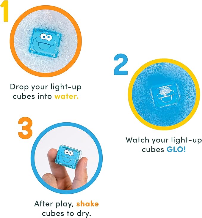 Glo Pals x Sesame Street Water-Activated Light-Up Cubes for Sensory Play (Cookie Monster - Cubes with Character)