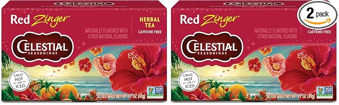 Celestial Seasonings Hibiscus & Red Zinger Herbal Tea, Caffeine Free, 20 Tea Bags (Pack of 2)