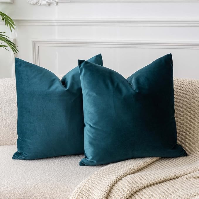 JUSPURBET 28x28 Decorative Velvet Throw Pillow Covers Set of 2,Peacock Blue | Cozy Soft Euro Cushion Covers Cases with Hidden Zipper for Couch Sofa Bed Living Room Bedroom Home Decor