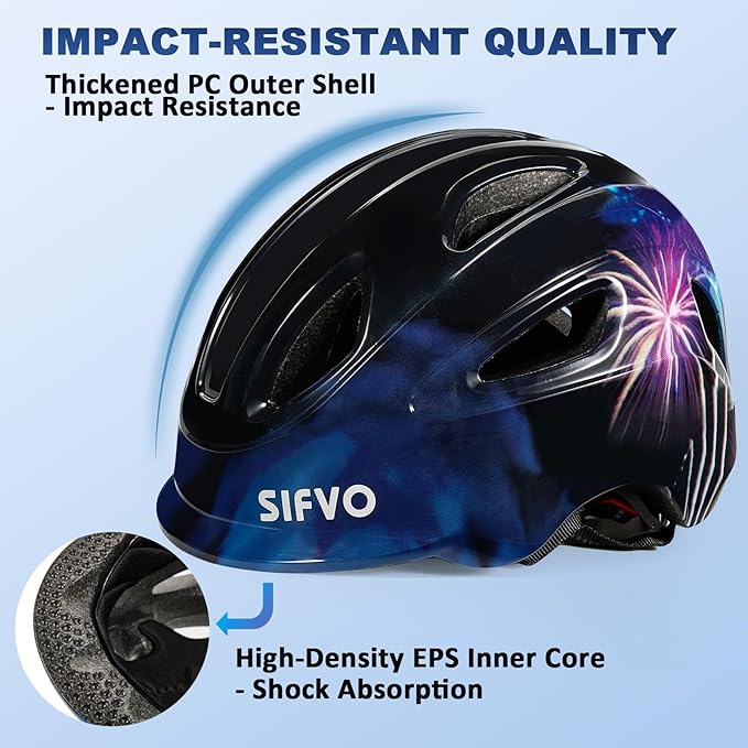 Kids Bike Helmet with LED Light, SIFVO Youth Toddler Boys Girls Helmets,2 Size Adjustable for Ages 3-5-10,Multi-Sport for Bicycle, Scooter, Skateboard,46-55cm