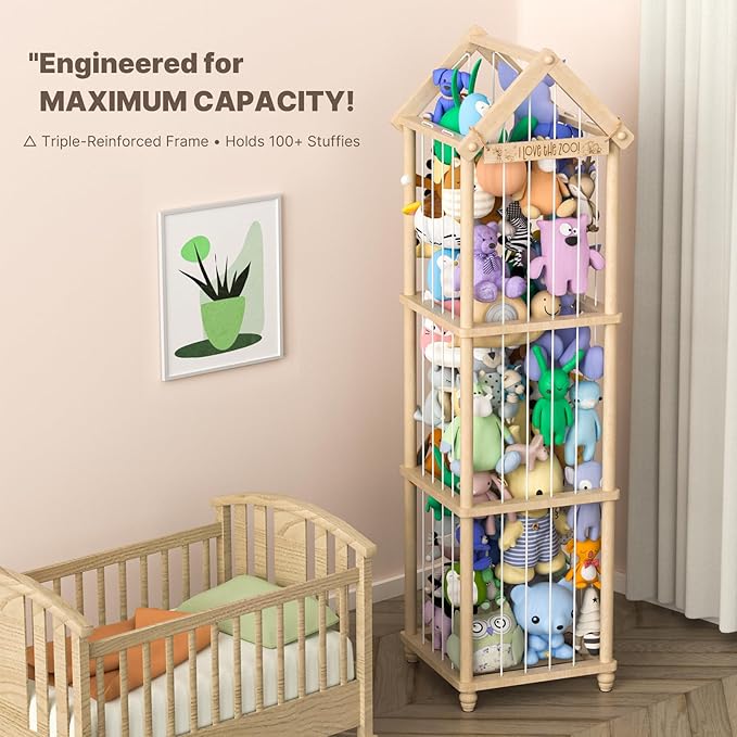 Stuffed Animal Storage, Wood Stuffed Animal Zoo Storage,3D Zoo Plaque Toy Organizer, Extra Large Capacity Plush Toy Cage,Stuffed Animal Holder,Gift for Nursery Playroom Kidroom Decor