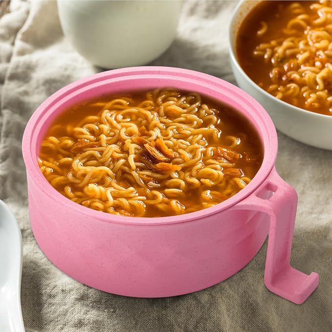 8 Sets Microwave Ramen Bowl Bulk 40 oz Wheat Straw Instant Ramen Cooker Set Portable Noodle Cooker with Handle Spoon Chopsticks Fork for College Dorm Room Gift (Multicolor)